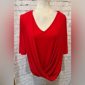 Roz & Ali Women's Solid Red Silly Blouse Top Size 2X